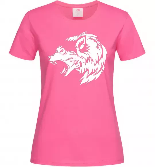 Жіноча футболка Angry wolf ч/б принт Яскраво-рожевий фото
