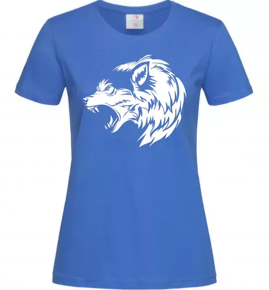 Жіноча футболка Angry wolf ч/б принт Яскраво-синій фото