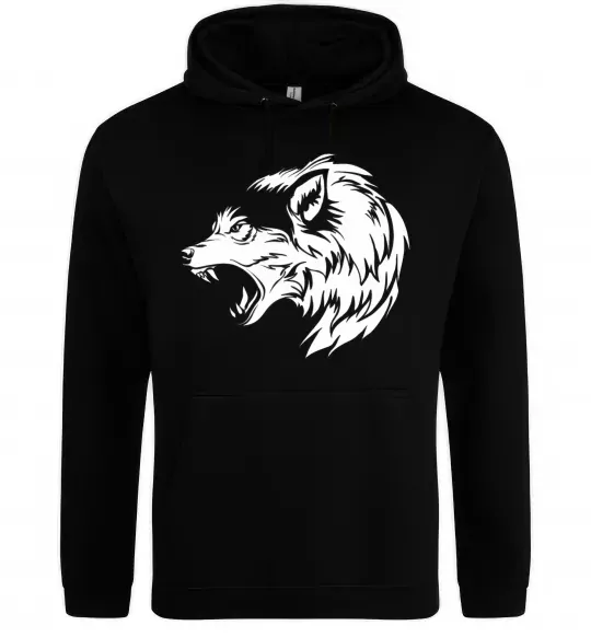 Женская толстовка (худи) Angry wolf ч/б принт Черный фото