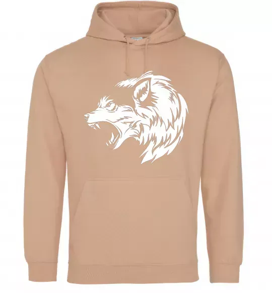 Женская толстовка (худи) Angry wolf ч/б принт Песочный фото