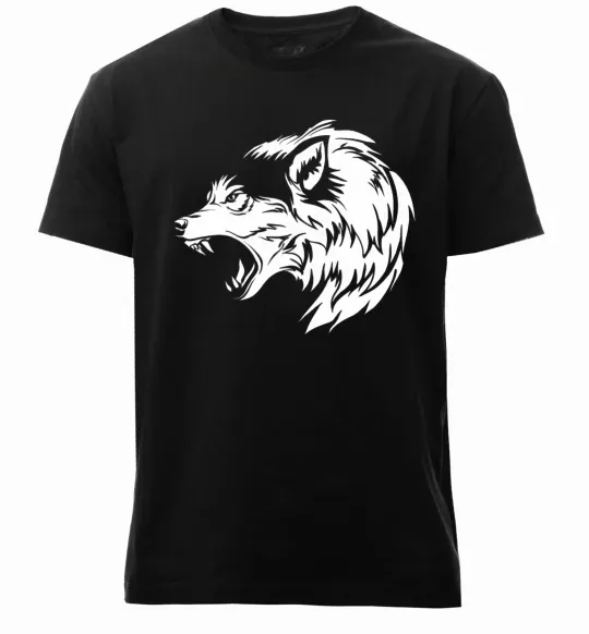 Чоловіча преміум футболка Angry wolf ч/б принт Чорний фото
