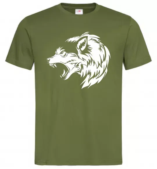 Мужская футболка Angry wolf ч/б принт Оливковый фото