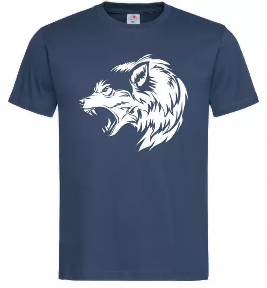 Мужская футболка Angry wolf ч/б принт Темно-синий фото