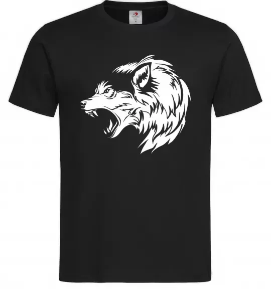 Мужская футболка Angry wolf ч/б принт Черный фото