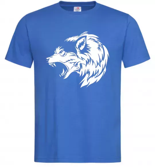 Мужская футболка Angry wolf ч/б принт Ярко-синий фото