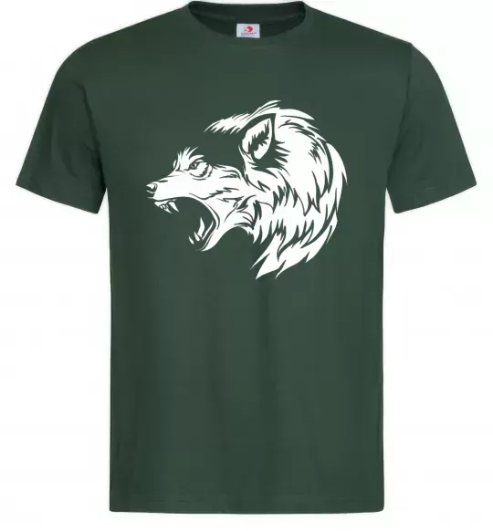Мужская футболка Angry wolf ч/б принт Темно-зеленый фото