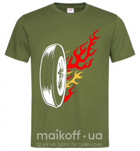 Мужская футболка Fire wheel Оливковый фото