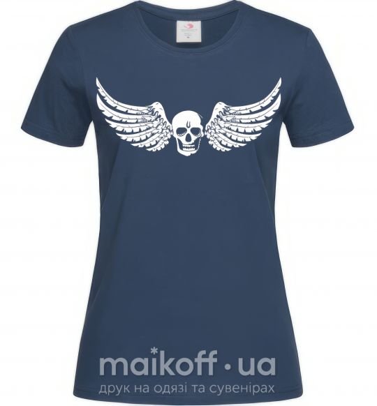 Женская футболка Череп крылья Темно-синий фото