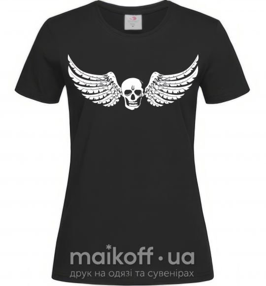 Женская футболка Череп крылья Черный фото