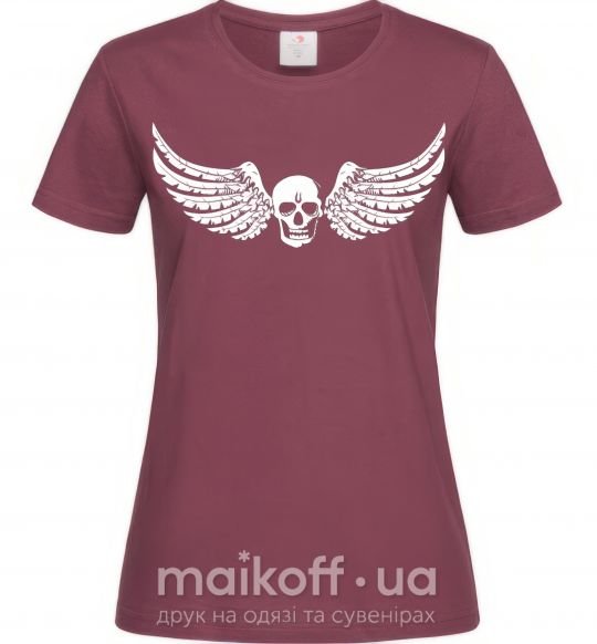 Женская футболка Череп крылья Бордовый фото