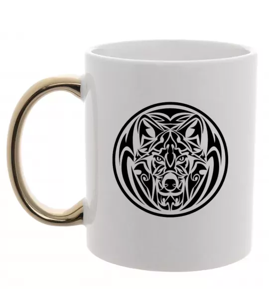 Чашка з кольоровою ручкою Емблема вовк Золото фото