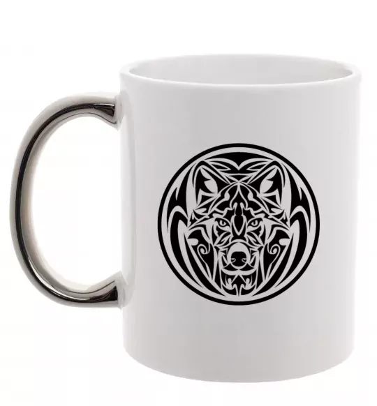 Чашка з кольоровою ручкою Емблема вовк Срібло фото