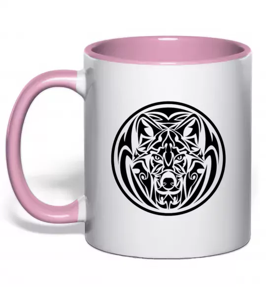 Чашка з кольоровою ручкою Емблема вовк Ніжно рожевий фото
