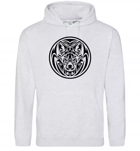 Мужская толстовка (худи) Емблема вовк Серый меланж фото