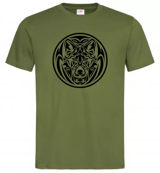 Мужская футболка Емблема вовк Оливковый фото