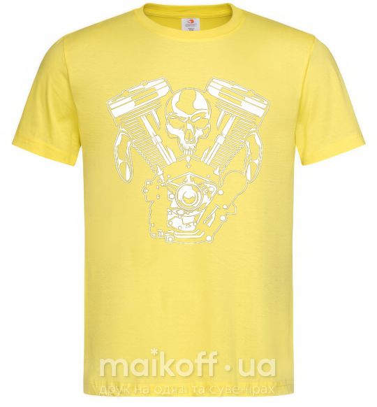 Мужская футболка Skull and motor Лимонный фото