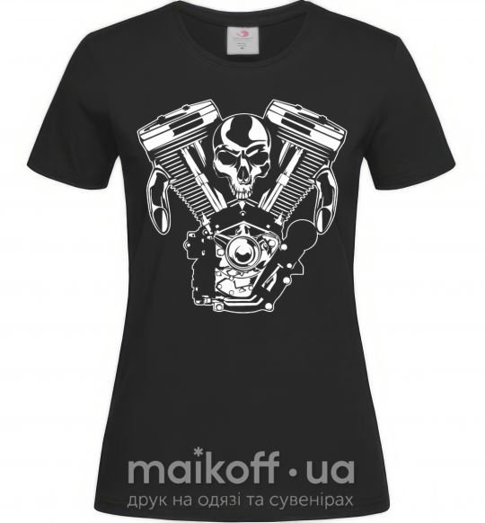 Женская футболка Skull and motor Черный фото