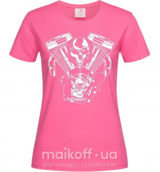Женская футболка Skull and motor Ярко-розовый фото