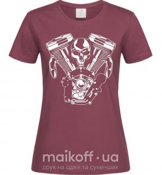 Женская футболка Skull and motor Бордовый фото