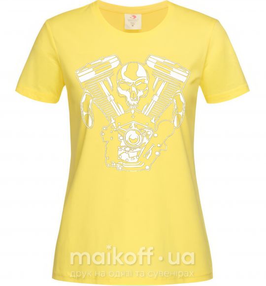 Женская футболка Skull and motor Лимонный фото