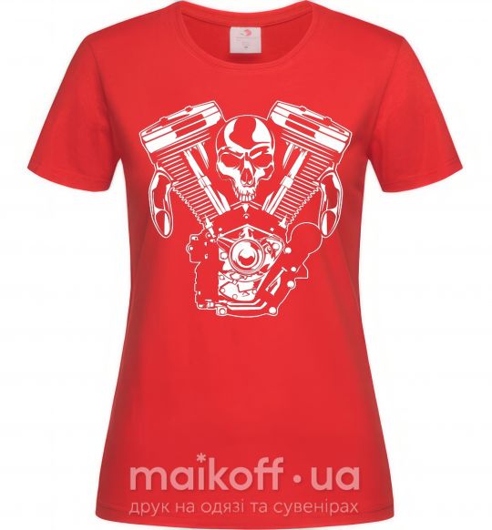 Женская футболка Skull and motor Красный фото