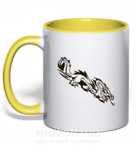 Чашка с цветной ручкой Китайский Дракон Солнечно желтый фото