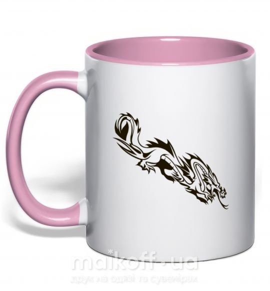 Чашка з кольоровою ручкою Китайский Дракон Ніжно рожевий фото