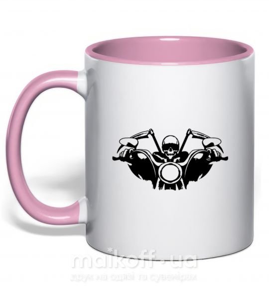Чашка с цветной ручкой Biker skeleton Нежно розовый фото