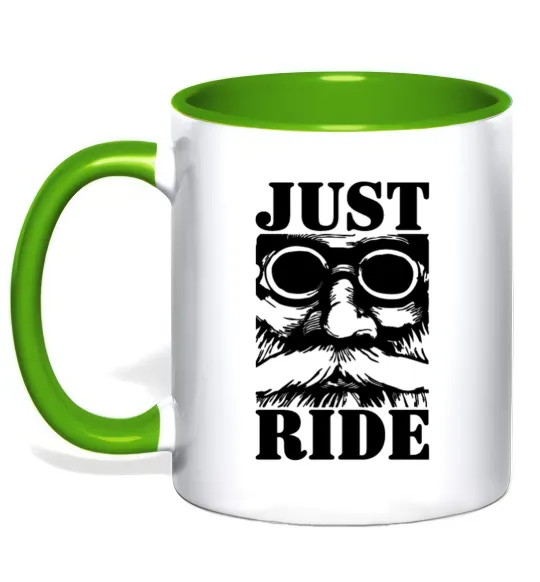 Чашка з кольоровою ручкою Just ride Лаймовий фото