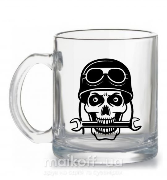 Чашка стеклянная Skull in helmet Прозрачный фото