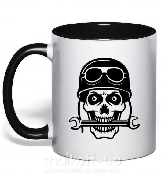Чашка з кольоровою ручкою Skull in helmet Чорний фото