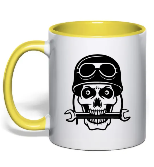 Чашка з кольоровою ручкою Skull in helmet Лимонний фото