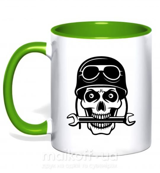 Чашка з кольоровою ручкою Skull in helmet Зелений фото