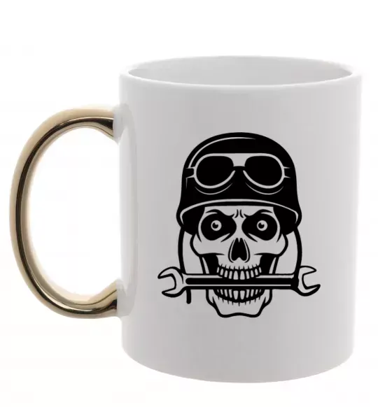 Чашка з кольоровою ручкою Skull in helmet Золото фото