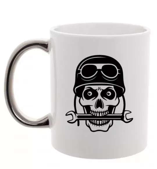 Чашка з кольоровою ручкою Skull in helmet Срібло фото