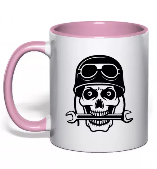 Чашка з кольоровою ручкою Skull in helmet Ніжно рожевий фото