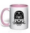 Чашка з кольоровою ручкою Skull in helmet Ніжно рожевий фото