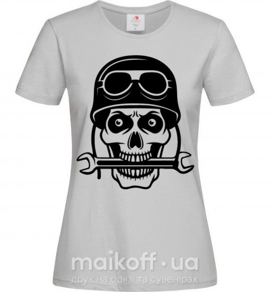 Женская футболка Skull in helmet Серый фото