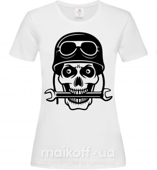 Жіноча футболка Skull in helmet Білий фото