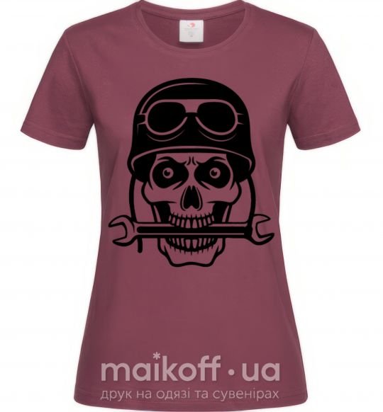 Женская футболка Skull in helmet Бордовый фото