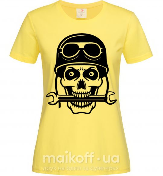 Женская футболка Skull in helmet Лимонный фото