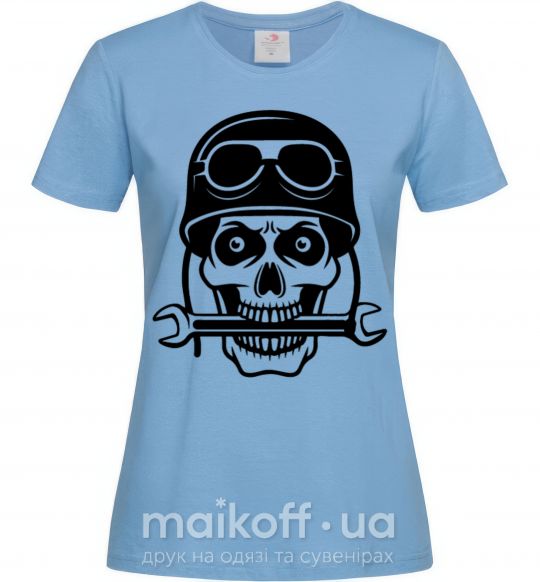 Жіноча футболка Skull in helmet Блакитний фото