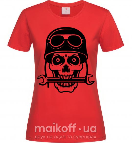 Женская футболка Skull in helmet Красный фото