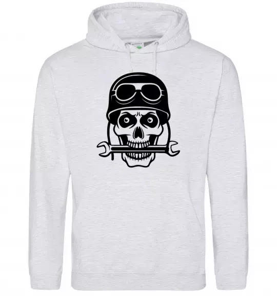 Мужская толстовка (худи) Skull in helmet Серый меланж фото