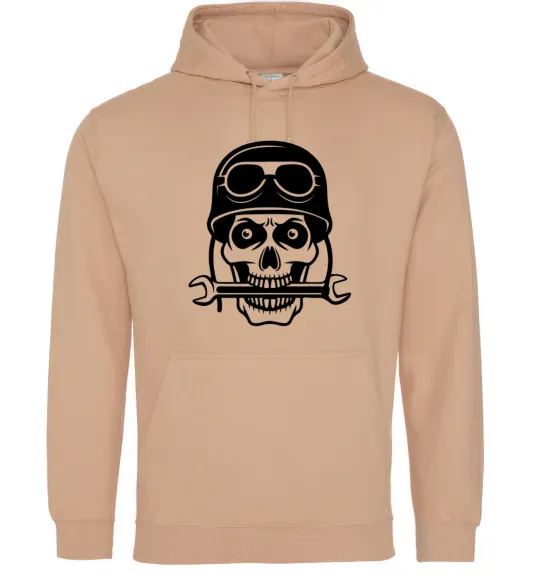 Мужская толстовка (худи) Skull in helmet Песочный фото