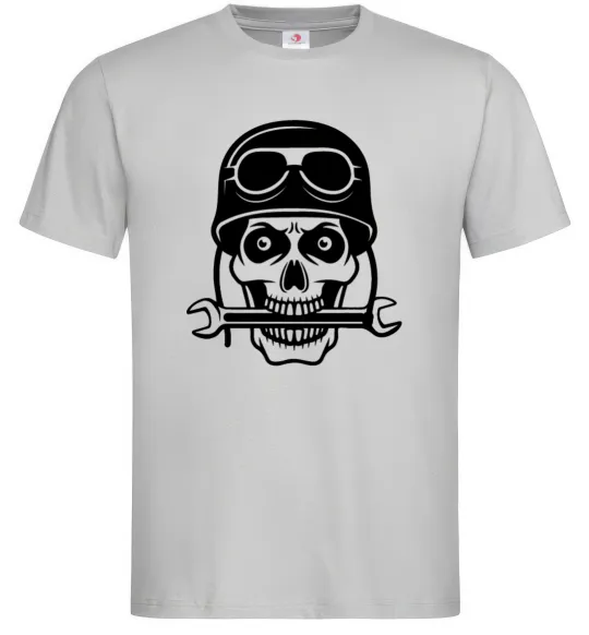 Мужская футболка Skull in helmet Серый фото