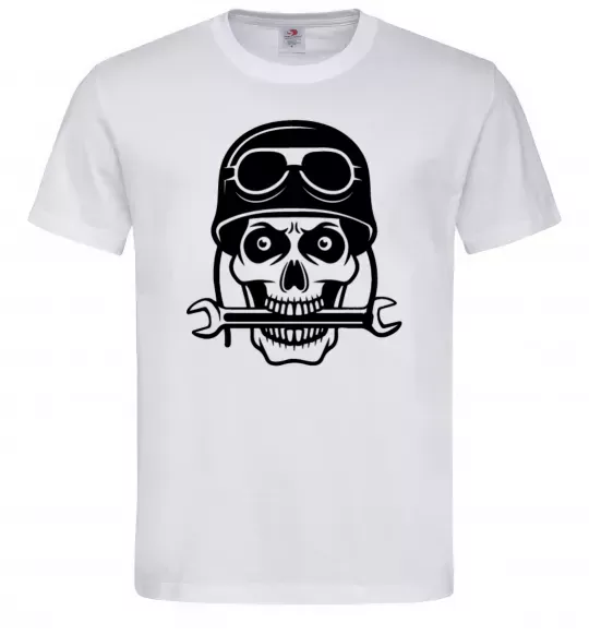 Мужская футболка Skull in helmet Белый фото
