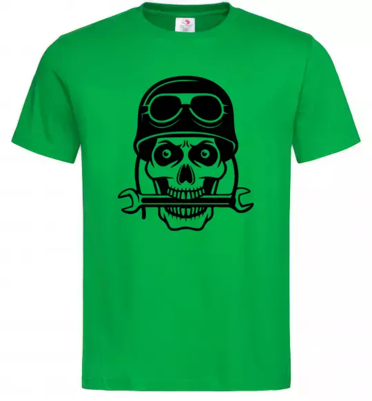 Мужская футболка Skull in helmet Зеленый фото
