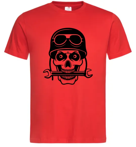 Мужская футболка Skull in helmet Красный фото