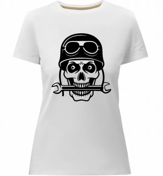 Женская премиум футболка Skull in helmet Белый фото